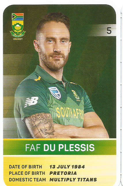 FAF DU PLESSIS - PICK&PAY "S.A. CRICKET SUPERCARDS"  TRADING CARD 5