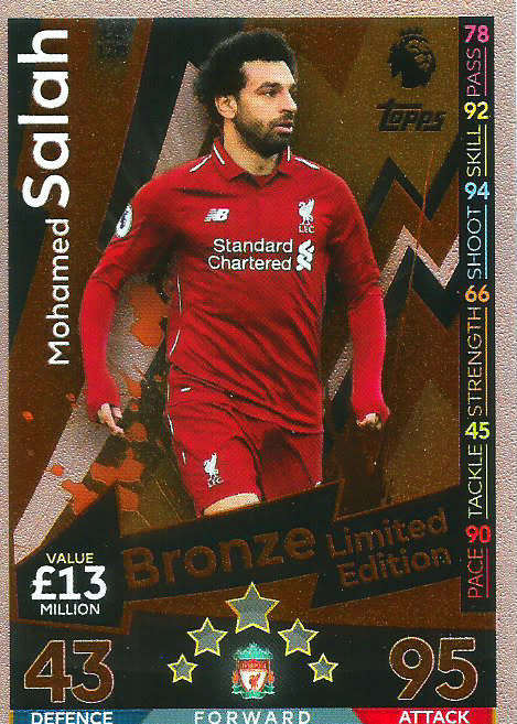 MOHAMED SALAH - MATCH ATTAX EXTRA 2019 - BRONZE "LIMITED EDITION" TRADING CARD LE4B
