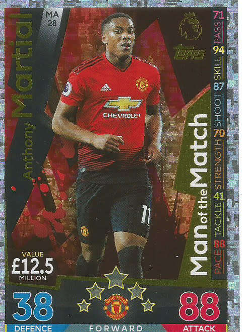 ANTHONY MARTIAL - MATCH ATTAX EXTRA 2019 - GOLD "MAN of the MATCH" TRADING CARD MA28