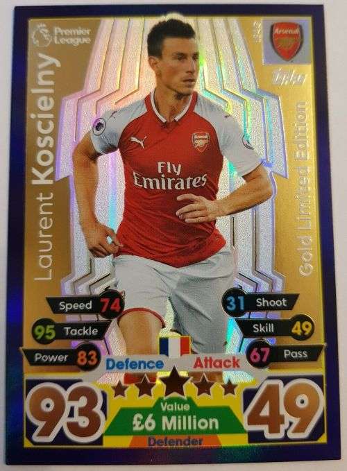 LAURENT KOSCIELNY - MATCH ATTAX 2017/18 -  "GOLD LIMITED EDITION" TRADING CARD