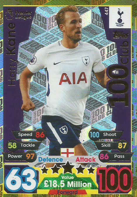 HARRY KANE - MATCH ATTAX 2017/18 - GOLD "CLUB 100" TRADING CARD 447