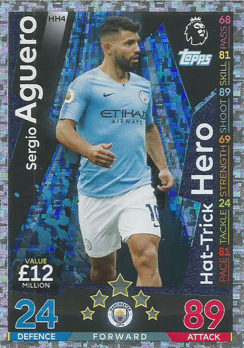 SERGIO AGUERO - MATCH ATTAX EXTRA 2019 - SILVER "HAT TRICK HERO" TRADING CARD