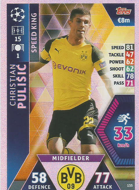 C. PULISIC - CHAMPIONS LEAGUE 2018/19 -  "SPEED KING" FOIL TRADING CARD 135