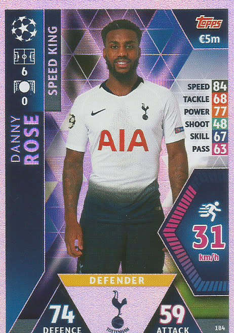 DANNY ROSE - CHAMPIONS LEAGUE 2018/19 -  "SPEED KING" FOIL TRADING CARD 184