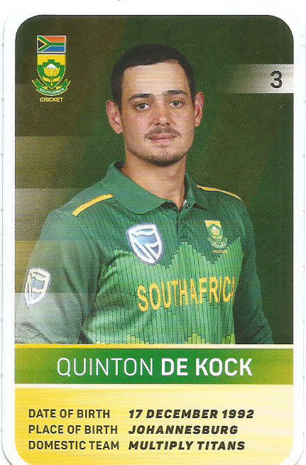 QUINTON DE KOCK - PICK&PAY "S.A. CRICKET SUPERCARDS"  TRADING CARD 3