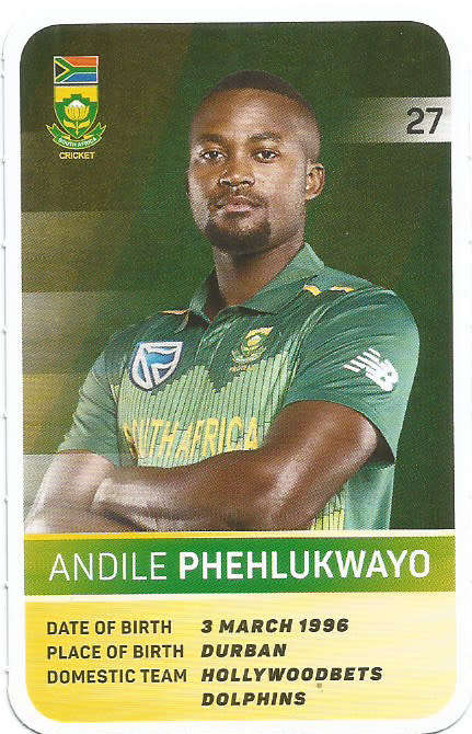 ANDILE PHEHLUKWAYO - PICK&PAY "S.A. CRICKET SUPERCARDS"  TRADING CARD 27