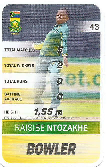 RAISIBE NTOZAKHE - PICK&PAY "S.A. CRICKET SUPERCARDS"  TRADING CARD 43