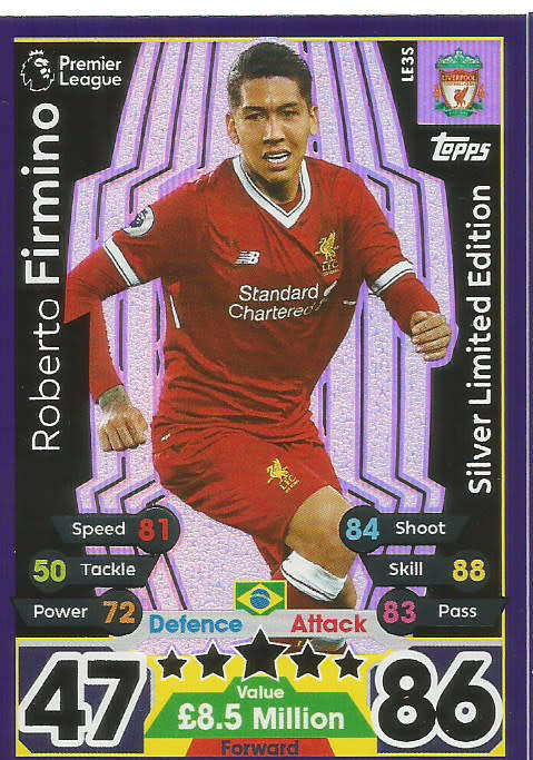 ROBERTO FIRMINO - MATCH ATTAX 2017/18 -  "SILVER LIMITED EDITION" TRADING CARD