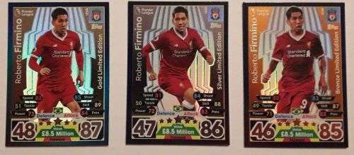 ROBERTO FIRMINO - MATCH ATTAX 2017/18 - SET of all 3 "LIMITED EDITION" TRADING CARD
