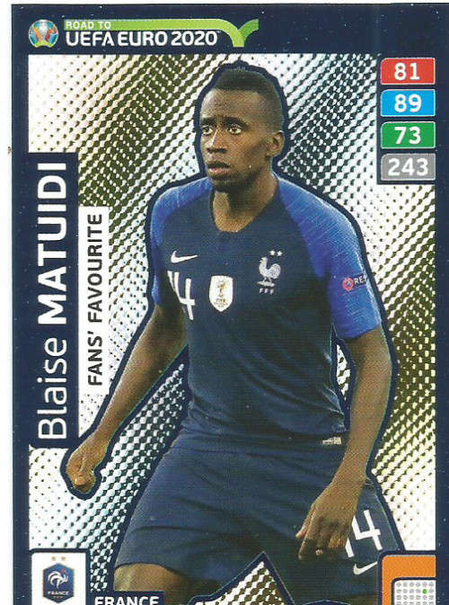 BLAISE MATUIDI - PANINI "ROAD TO EURO 2020 - "FANS FAVOURITE" FOIL TRADING CARD 249