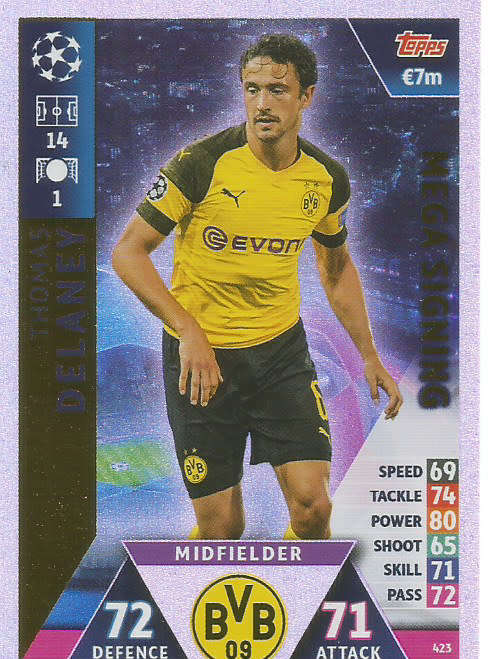 THOMAS DELANEY - CHAMPIONS LEAGUE 2018/19 -  "MEGA SIGNING" FOIL TRADING CARD 423