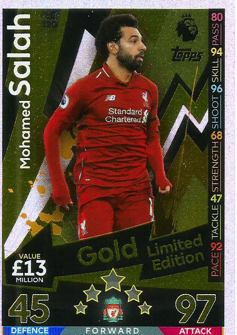 MOHAMED SALAH - MATCH ATTAX EXTRA 2019 - GOLD "LIMITED EDITION" TRADING CARD LE4G