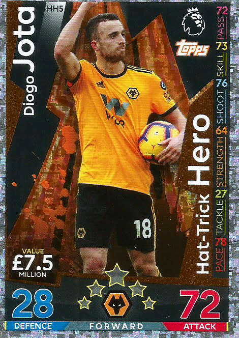 DIOGO JOTA - MATCH ATTAX EXTRA 2019 - SILVER "HAT TRICK HERO" TRADING CARD
