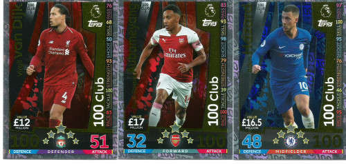 MATCH ATTAX EXTRA 2019 - COMPLETE SET of all 3 "CLUB 100" TRADING CARDS