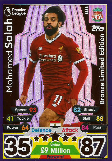MOHAMED SALAH - MATCH ATTAX EXTRA 2018 -  BRONZE "LIMITED EDITION" TRADING CARD