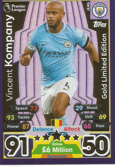VINCENT KOMPANY - MATCH ATTAX EXTRA 2018 -  GOLD "LIMITED EDITION" TRADING CARD