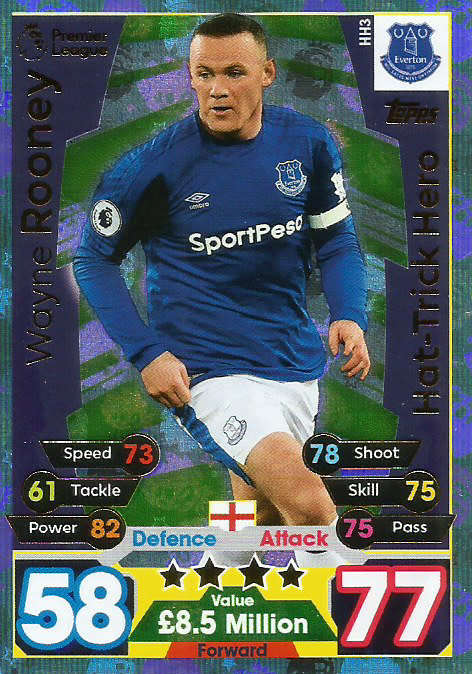 WAYNE ROONEY - MATCH ATTAX EXTRA 2018 - SILVER "HAT TRICK HERO" TRADING CARD