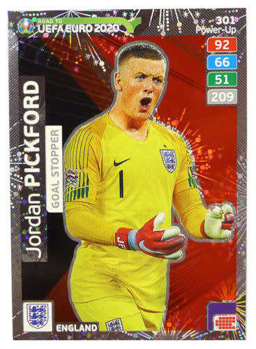 JORDAN PICKFORD - PANINI "ROAD TO EURO 2020 - "GOAL STOPPER" FOIL TRADING CARD 301