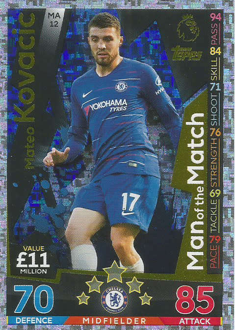 MATEO KOVACIC - MATCH ATTAX EXTRA 2019 - GOLD "MAN of the MATCH" TRADING CARD MA12