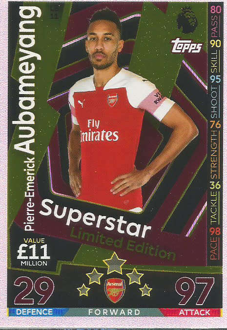 PIERRE AUBAMEYANG - MATCH ATTAX 2018/2019 - SUPERSTAR "LIMITED EDITION" TRADING CARD LE11