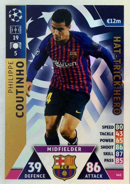 P. COUTINHO - CHAMPIONS LEAGUE 2018/19 -  "HAT TRICK HERO" FOIL TRADING CARD 442