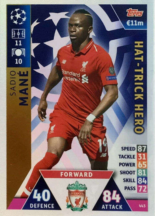 SADIO MANE - CHAMPIONS LEAGUE 2018/19 -  "HAT TRICK HERO" FOIL TRADING CARD 443