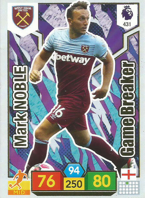 MARK NOBLE - EPL ADRENALYN XL 2019/20 - FOIL "GAME BREAKER" TRADING CARD 431