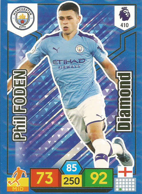 PHILL FODEN - EPL ADRENALYN XL 2019/20 - BLUE FOIL "DIAMOND" TRADING CARD 410