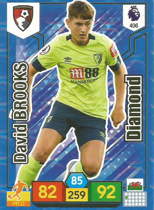 DAVID BROOKS - EPL ADRENALYN XL 2019/20 - BLUE FOIL "DIAMOND" TRADING CARD 406