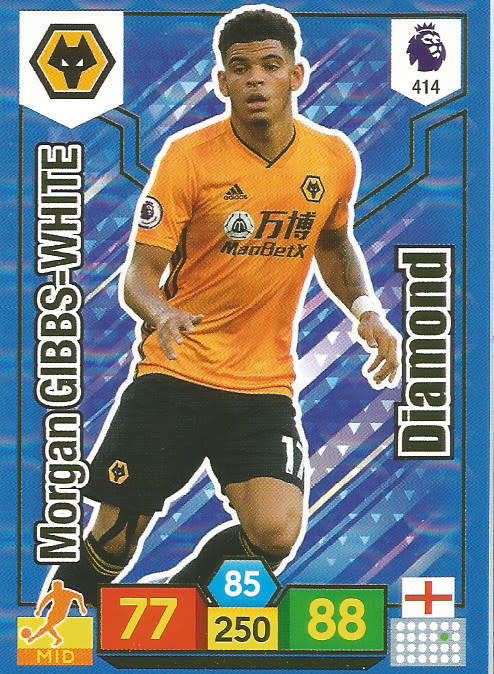 MORGAN GIBBS-WHITE - EPL ADRENALYN XL 2019/20 - BLUE FOIL "DIAMOND" TRADING CARD 414