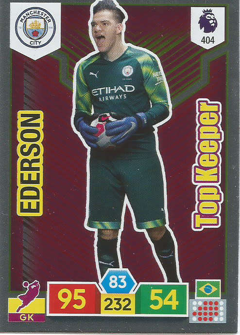 EDERSON - EPL ADRENALYN XL 2019/20 - VIOLET FOIL "TOP KEEPER" TRADING CARD 404