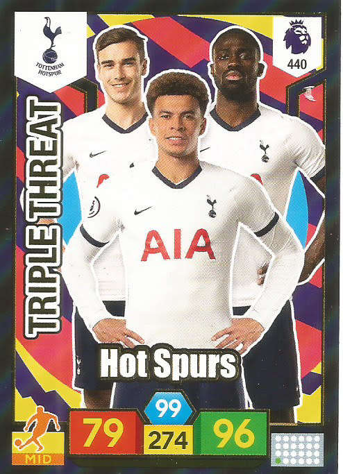 TOTTENHAM HOTSPURS  - EPL ADRENALYN XL 2019/20 - FOIL "TRIPLE THREAT" TRADING CARD 440