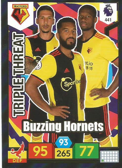 WATFORD  - EPL ADRENALYN XL 2019/20 - FOIL "TRIPLE THREAT" TRADING CARD 441