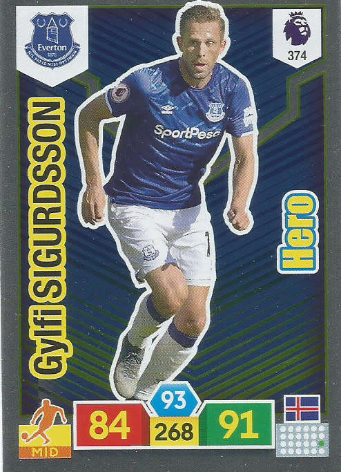 GYLFI SIGURDSSON - EPL ADRENALYN XL 2019/20 - FOIL "HERO" TRADING CARD 374