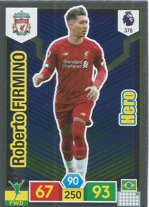 ROBERTO FIRMINO - EPL ADRENALYN XL 2019/20 - FOIL "HERO" TRADING CARD 378