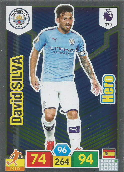 DAVID SILVA - EPL ADRENALYN XL 2019/20 - FOIL "HERO" TRADING CARD 379