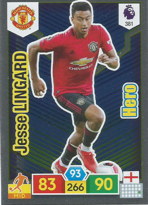 JESSE LINGARD - EPL ADRENALYN XL 2019/20 - FOIL "HERO" TRADING CARD 381