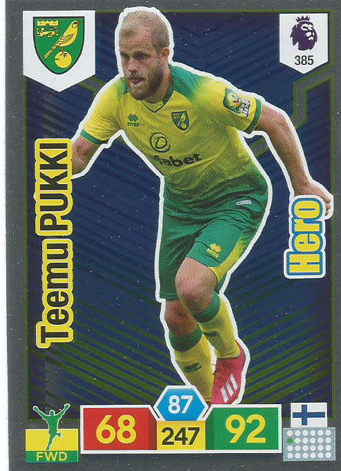 TEEMU PUKKI - EPL ADRENALYN XL 2019/20 - FOIL "HERO" TRADING CARD 385