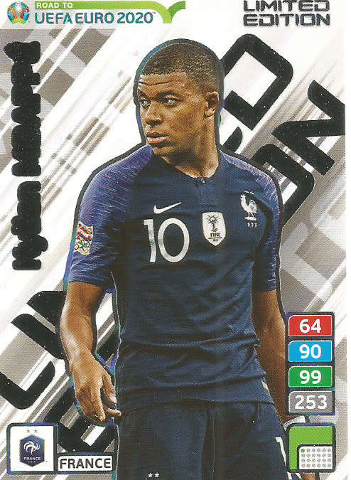 KYLIAN MBAPPE - PANINI `ROAD TO EURO 2020`  - `LIMITED EDITION` TRADING CARD
