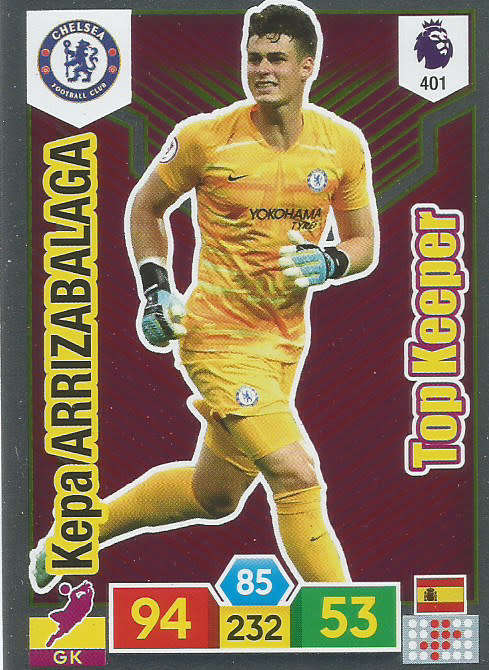 KEPA  ARRIZABALAGA - EPL ADRENALYN XL 2019/20 - VIOLET FOIL "TOP KEEPER" TRADING CARD 401
