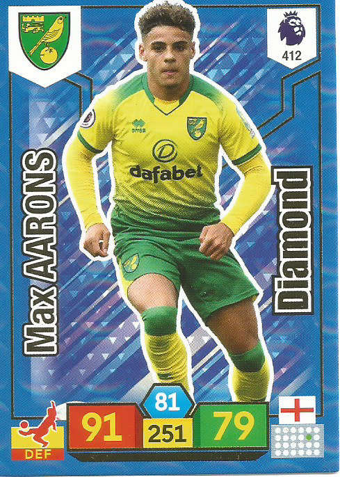 MAX AARONS - EPL ADRENALYN XL 2019/20 - BLUE FOIL "DIAMOND" TRADING CARD 412