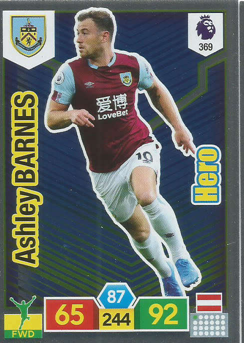 ASHLEY BARNES - EPL ADRENALYN XL 2019/20 - FOIL "HERO" TRADING CARD 369