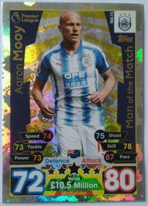AARON MOOY  - MATCH ATTAX "EXTRA"  2018 - GOLD "MAN of the MATCH" TRADING CARD MA15