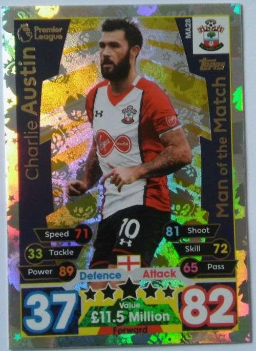 CHARLIE AUSTIN  - MATCH ATTAX "EXTRA"  2018 - GOLD "MAN of the MATCH" TRADING CARD MA28