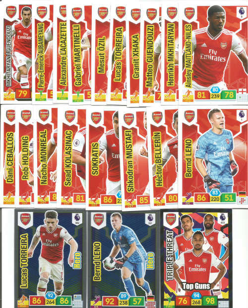 ARSENAL FC - EPL ADRENALYN XL 2019/20 - COMPLETE 21 BASE & FOIL TRADING CARD LOT