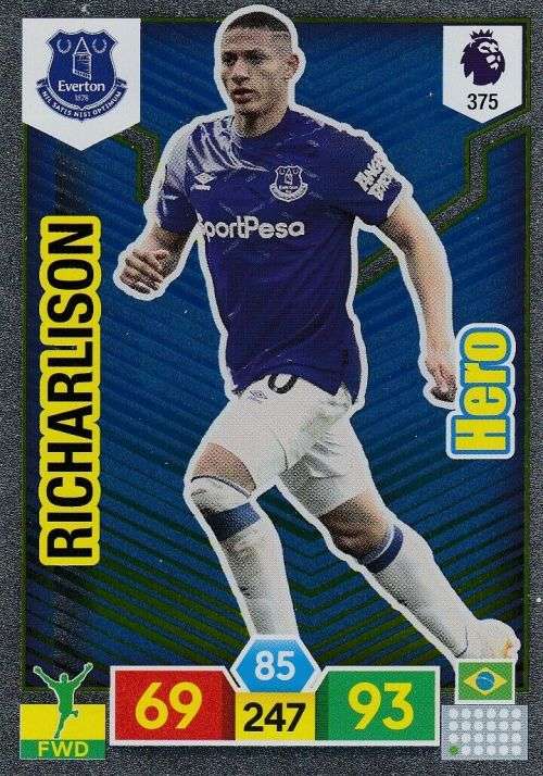 RICHARLISON - EPL ADRENALYN XL 2019/20 - FOIL "HERO" TRADING CARD 375