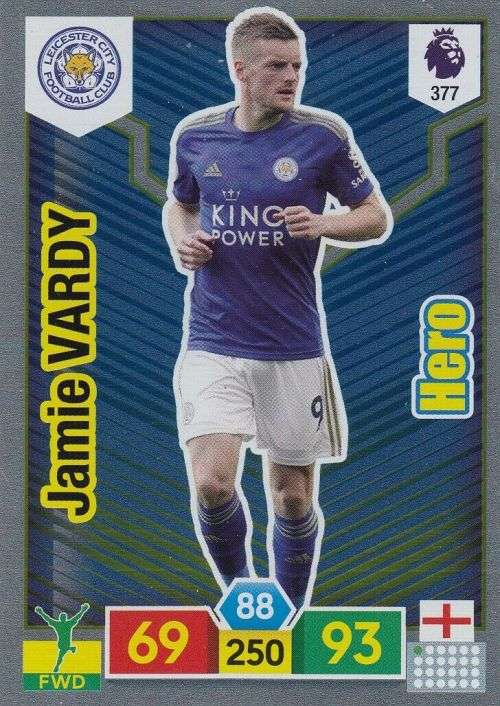 JAMES VARDY - EPL ADRENALYN XL 2019/20 - FOIL "HERO" TRADING CARD 377