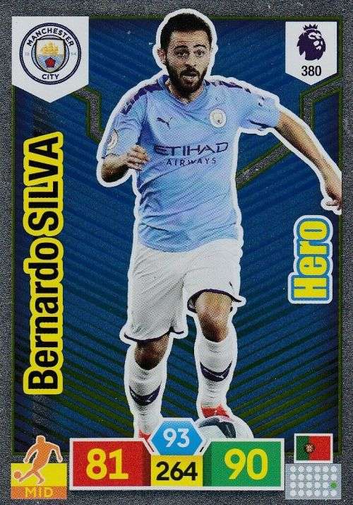 BERNARDO SILVA - EPL ADRENALYN XL 2019/20 - FOIL "HERO" TRADING CARD 380