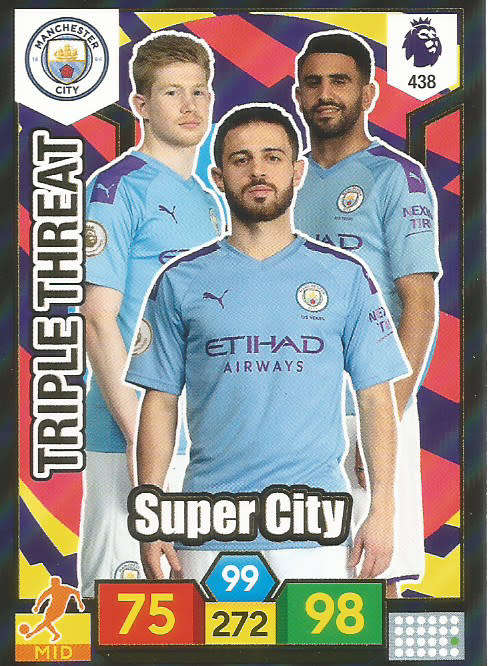 MANCHESTER CITY - EPL ADRENALYN XL 2019/20 - FOIL "TRIPLE THREAT" TRADING CARD 438