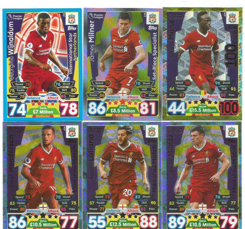 LIVERPOOL FC - MATCH ATTAX 2017/2018 - COMPLETE SET of 25 TRADING CARDS - FOILS INCLUDED